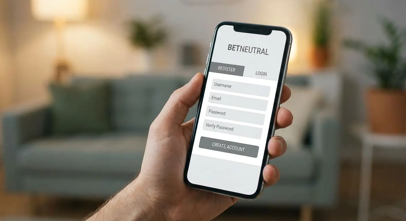 Tela de celular com formulário genérico de cadastro e login em site de apostas