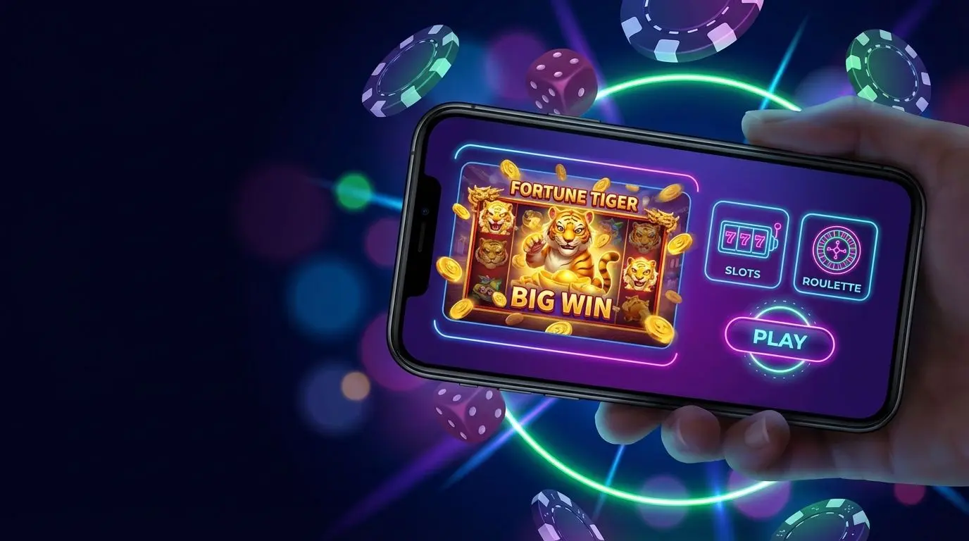 Interface de cassino no app da betesporte em smartphone com slot Fortune Tiger em destaque
