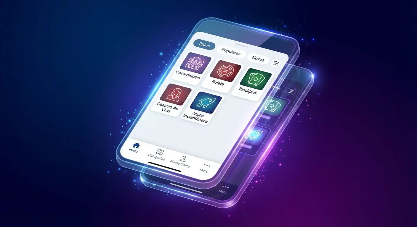 Categorias de jogos no cassino no app com navegação por slots, roleta e ao vivo