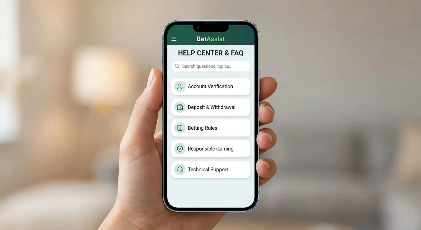 Tela de FAQ do app Betesporte em um smartphone