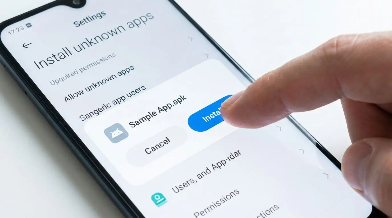 Tela de Android mostrando instalação de arquivo APK passo a passo