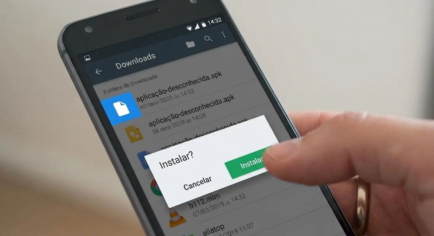 Instalação de arquivo APK do BetEsporte na tela de um celular Android