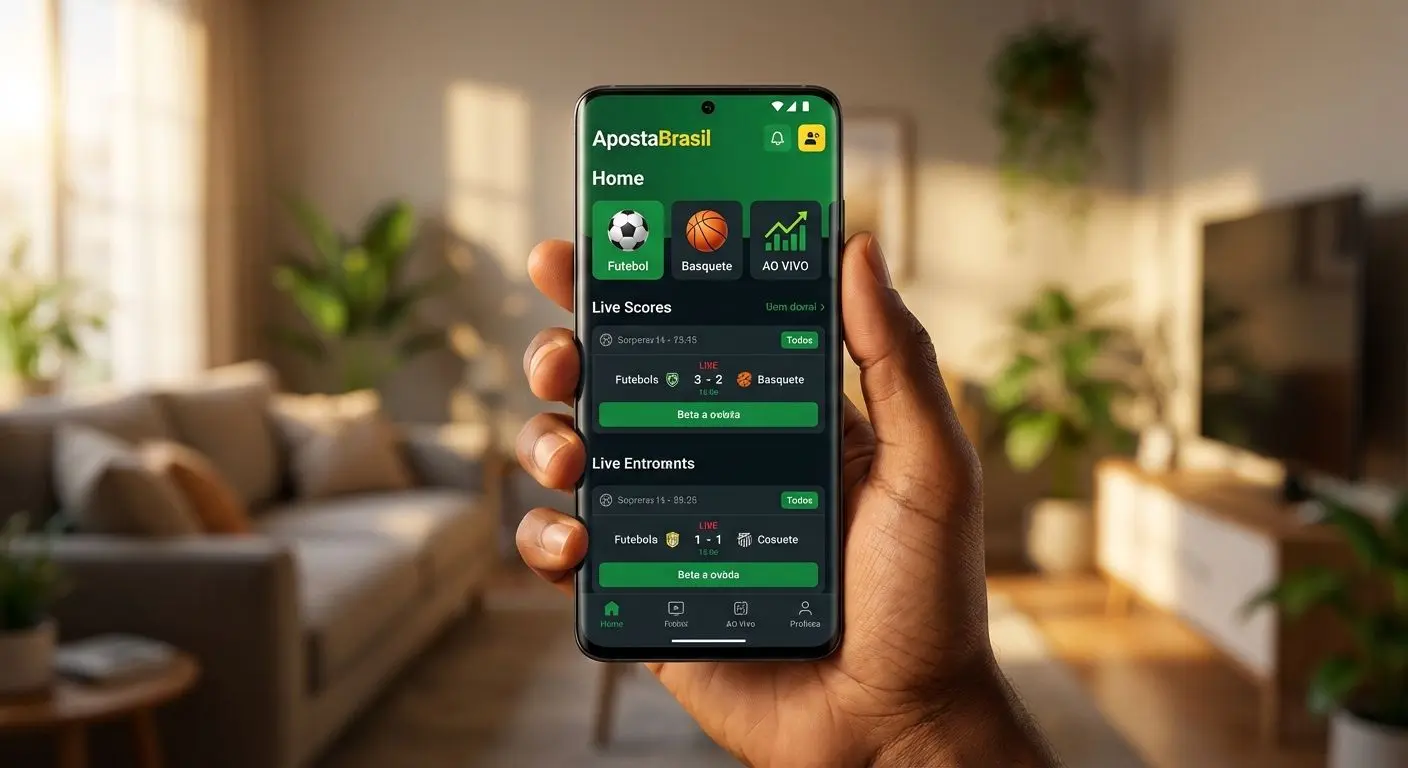 Tela inicial do aplicativo de apostas esportivas em um smartphone Android