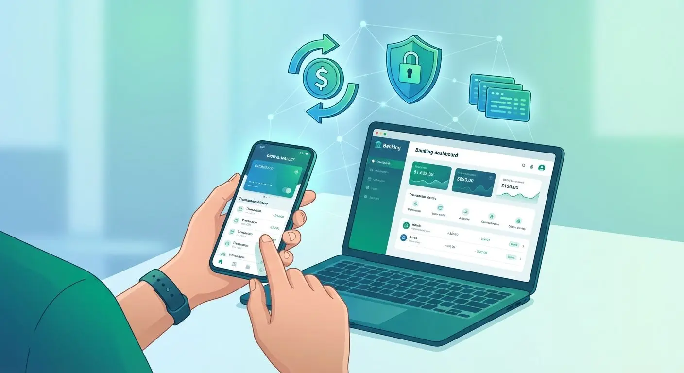Usuário gerenciando depósitos e saques em carteira digital
