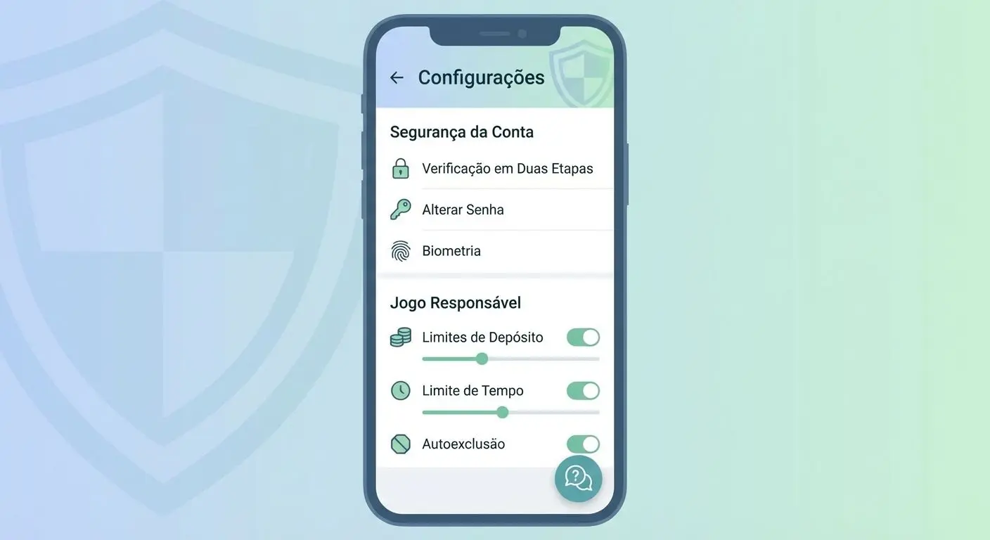Tela de configurações de segurança e jogo responsável no cassino no app