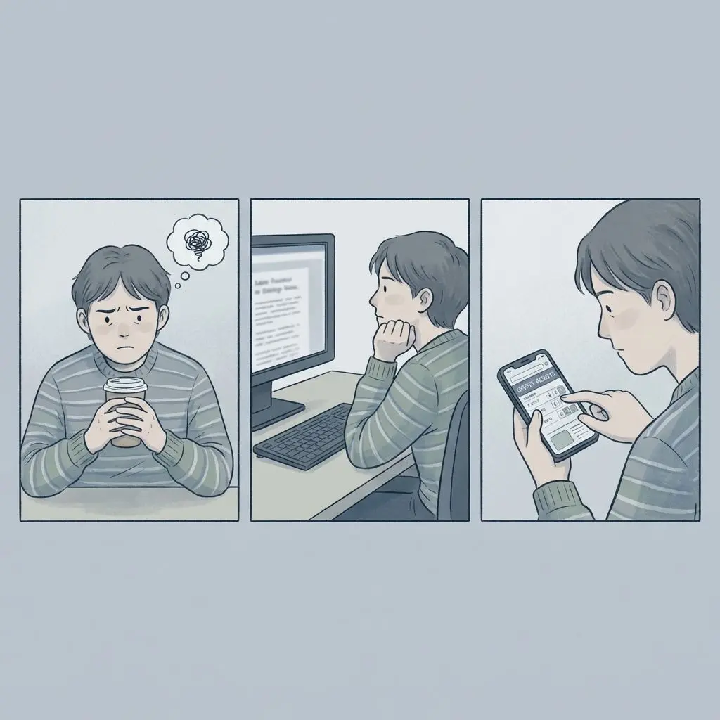 Ilustração de sinais de alerta como ansiedade e perda de foco ligados ao jogo