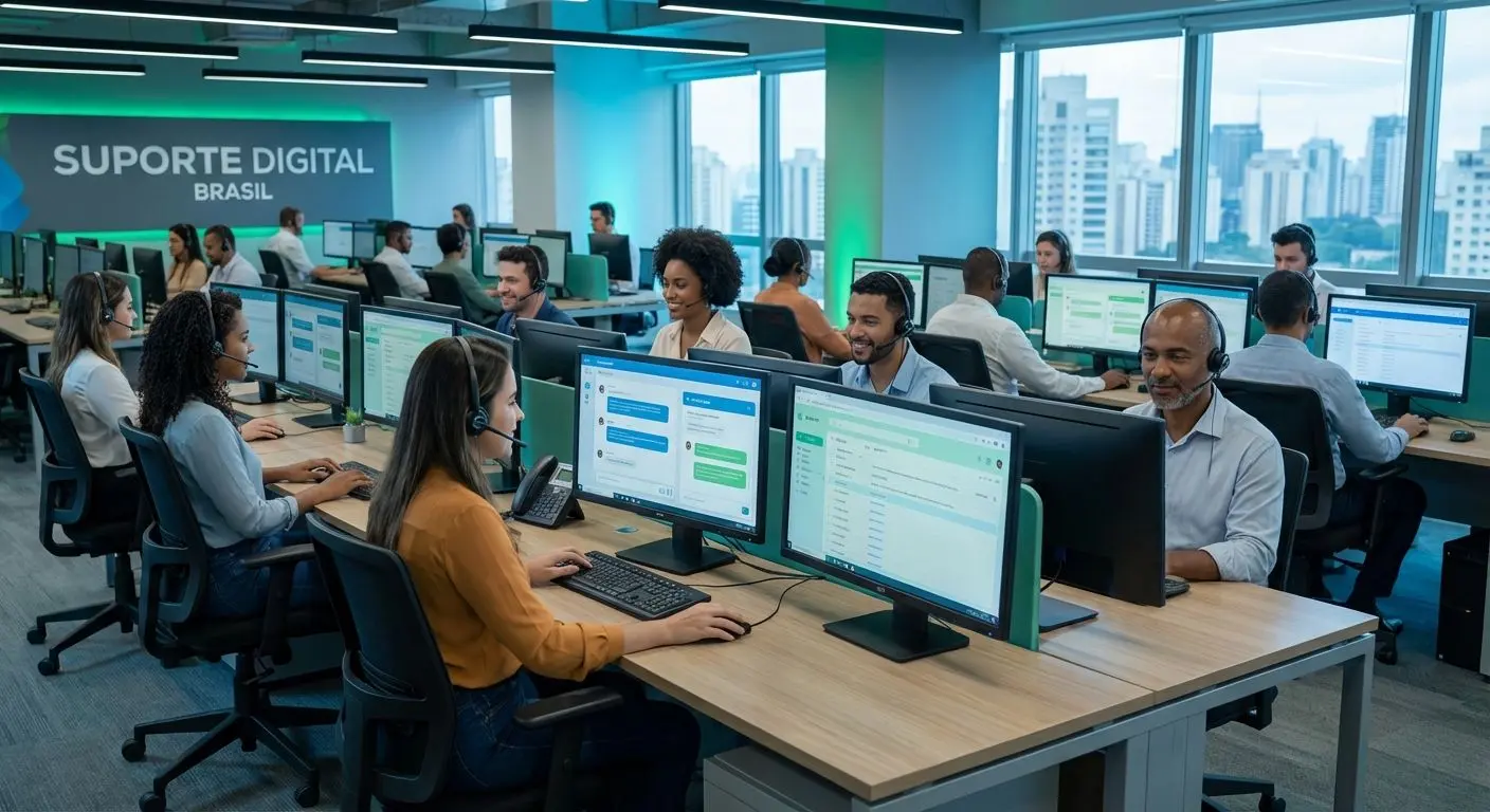 Equipe de suporte digital atendendo usuários da BETesporte