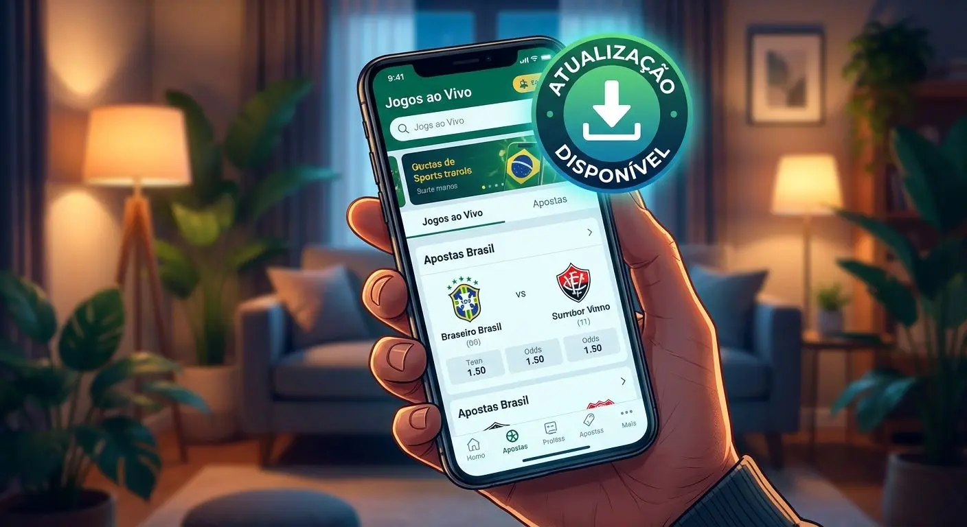 Tela de app de apostas esportivas em um smartphone com ícone de atualização em destaque